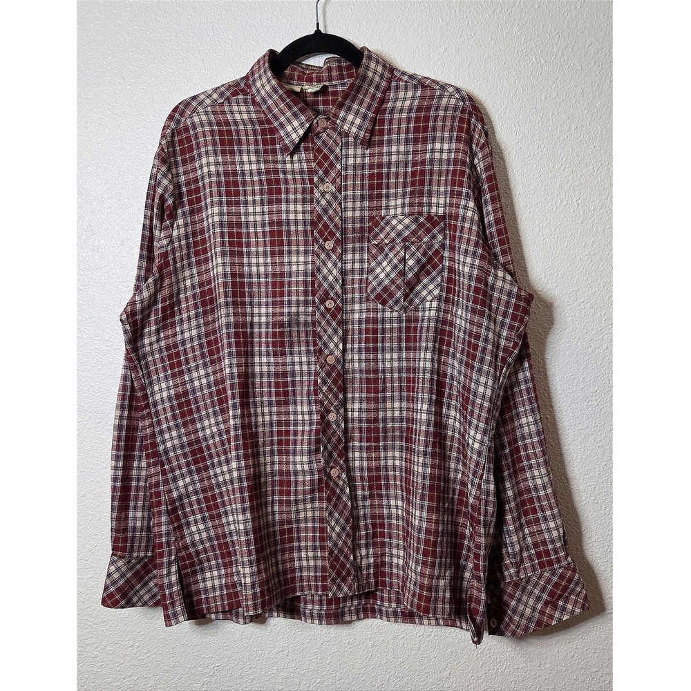 Vintage Kennington Plaid Flannel Shirt Red Cream Oversized Grunge XL